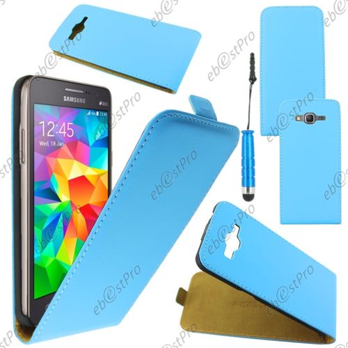 Ebeststar ® Housse Coque Etui En Pu Cuir À Rabat Ultra Fine (Slim Case) Pour Samsung Galaxy Grand Prime Sm-G530f Sm-G530h, Couleur Bleu + Mini Stylet + Film Protection D'écran
