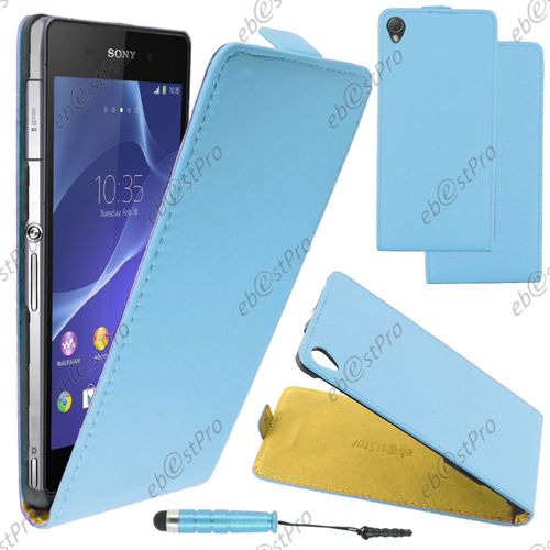 Ebeststar ® Housse Coque Etui En Pu Cuir À Rabat Ultra Fine (Slim Case) Pour Sony Xperia Z3 D6603, Couleur Bleu + Mini Stylet + Film Protection D'écran