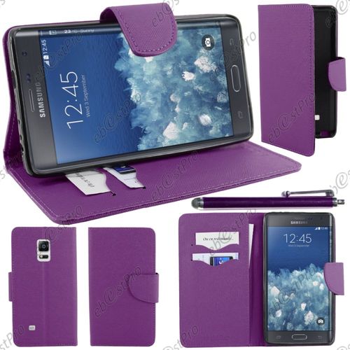 Ebeststar ® Housse Coque Etui Portefeuille Folio Book Livre Simili Cuir Pour Samsung Galaxy Note Edge, Couleur Violet + Stylet + Film Protection D'écran