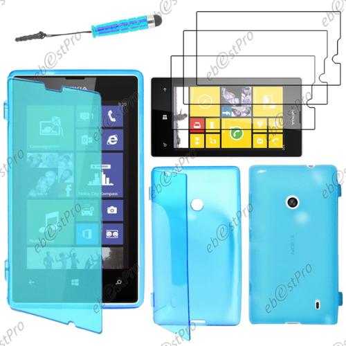 Ebeststar ® Housse Etui Coque Portefeuille Livre Silicone Gel Pour Nokia Lumia 520, Couleur Bleu + Mini Stylet 3 Film