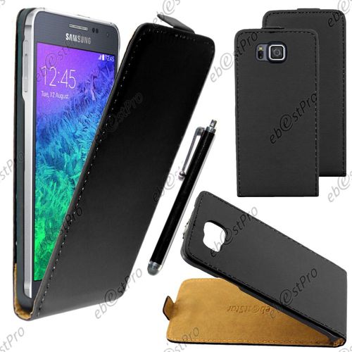 Ebeststar ® Housse Coque Etui En Pu Cuir À Rabat Ultra Fine (Slim Case) Pour Samsung Galaxy Alpha Sm-G850f, Couleur Noir + Stylet + Film Protection D'écran