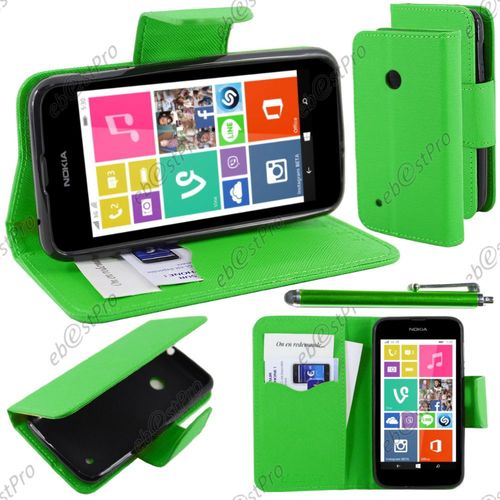 Ebeststar ® Housse Coque Etui Portefeuille Folio Book Livre Simili Cuir Pour Nokia Lumia 530, Couleur Vert + Stylet + Film Protection D'écran