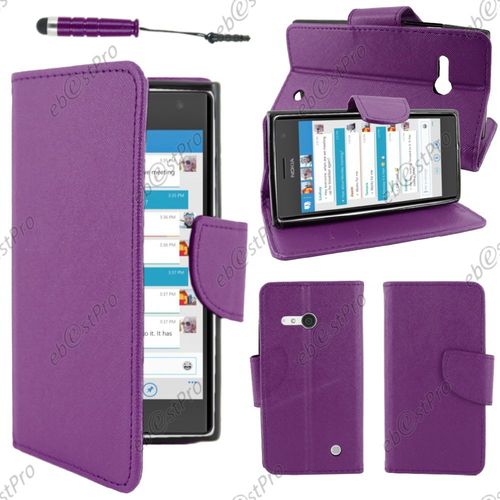 Ebeststar ® Housse Coque Etui Portefeuille Folio Book Livre Simili Cuir Pour Nokia Lumia 735 730 Dual, Couleur Violet + Mini Stylet + Film Protection D'écran