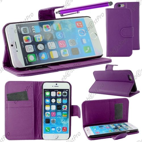 Ebeststar ® Housse Coque Etui Portefeuille Folio Book Livre Simili Cuir Pour Apple Iphone 6 Plus Écran 5,5", Couleur Violet + Stylet + Film Protection D'écran
