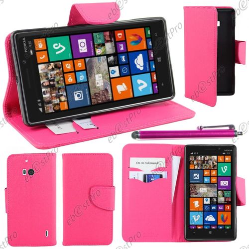 Ebeststar ® Housse Coque Etui Portefeuille Folio Book Livre Simili Cuir Pour Nokia Lumia 930, Couleur Rose + Stylet + Film Protection D'écran