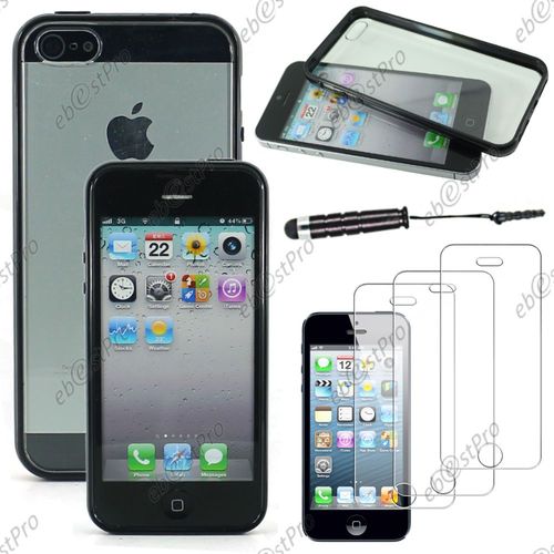 Ebeststar ® Coque Hybride Rigide Crystale Avec Contour Bumper Silicone Gel Pour Apple Iphone 5s, 5, Couleur Noir + Mini Stylet 3 Film