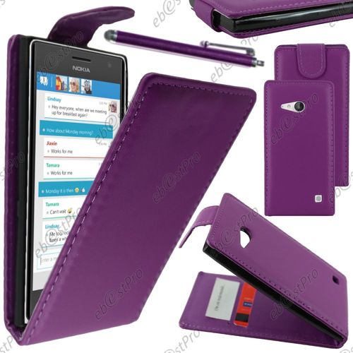 Ebeststar ® Housse Coque Etui Simili Cuir À Rabat Vertical Pour Nokia Lumia 735 730 Dual, Couleur Violet + Stylet + Film Protection D'écran