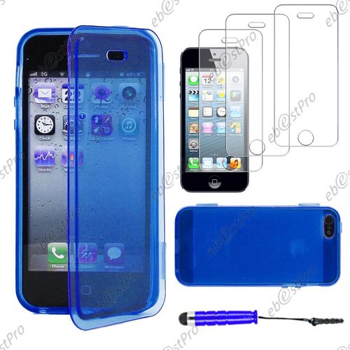 Ebeststar ® Housse Etui Coque Portefeuille Livre Silicone Gel Pour Apple Iphone 5s, 5, Couleur Bleu + Mini Stylet 3 Film