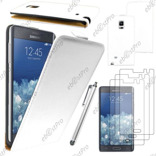 Ebeststar ® Housse Coque Etui En Pu Cuir À Rabat Ultra Fine (Slim Case) Pour Samsung Galaxy Note Edge, Couleur Blanc + Stylet 3 Film