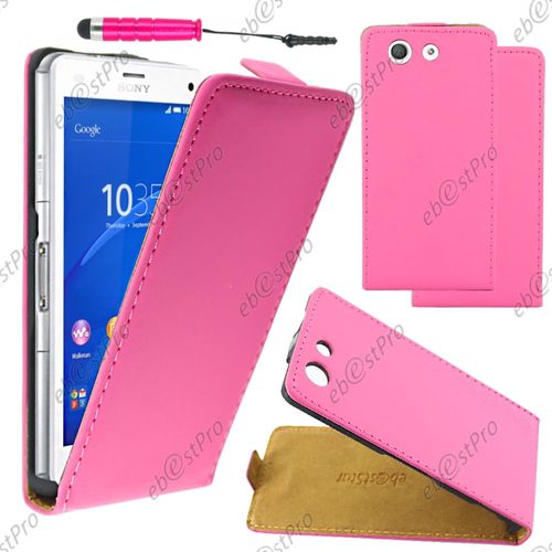 Ebeststar ® Housse Coque Etui En Pu Cuir À Rabat Ultra Fine (Slim Case) Pour Sony Xperia Z3 Compact, Couleur Rose + Mini Stylet + Film Protection D'écran