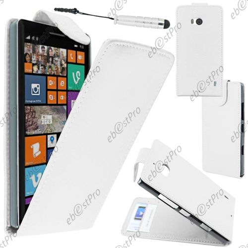 Ebeststar ® Housse Coque Etui Simili Cuir À Rabat Vertical Pour Nokia Lumia 930, Couleur Blanc + Mini Stylet + Film Protection D'écran