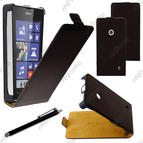 Ebeststar ® Housse Coque Etui En Pu Cuir À Rabat Ultra Fine (Slim Case) Pour Nokia Lumia 520, Couleur Noir + Stylet + Film Protection D'écran