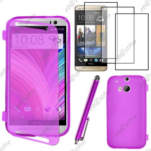 Ebeststar ® Housse Etui Coque Portefeuille Livre Silicone Gel Pour Htc One M8 2014, Couleur Violet + Stylet 3 Film