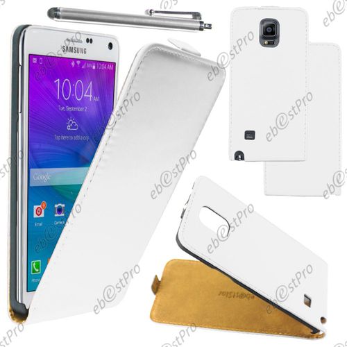Ebeststar ® Housse Coque Etui En Pu Cuir À Rabat Ultra Fine (Slim Case) Pour Samsung Galaxy Note 4 N910f, Couleur Blanc + Stylet + Film Protection D'écran