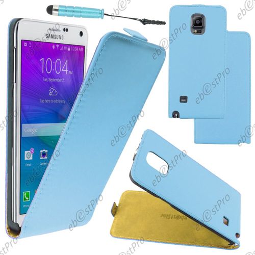 Ebeststar ® Housse Coque Etui En Pu Cuir À Rabat Ultra Fine (Slim Case) Pour Samsung Galaxy Note 4 N910f, Couleur Bleu + Mini Stylet + Film Protection D'écran