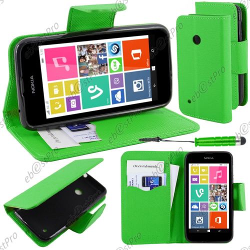 Ebeststar ® Housse Coque Etui Portefeuille Folio Book Livre Simili Cuir Pour Nokia Lumia 530, Couleur Vert + Mini Stylet + Film Protection D'écran