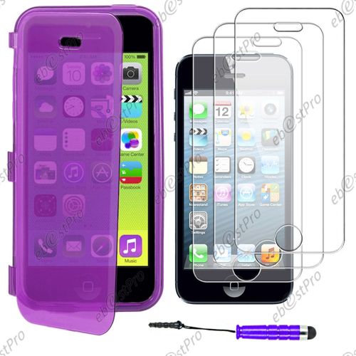 Ebeststar ® Housse Etui Coque Portefeuille Livre Silicone Gel Pour Apple Iphone 5c, Couleur Violet + Mini Stylet 3 Film