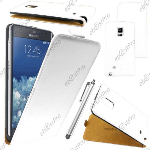 Ebeststar ® Housse Coque Etui En Pu Cuir À Rabat Ultra Fine (Slim Case) Pour Samsung Galaxy Note Edge, Couleur Blanc + Stylet + Film Protection D'écran