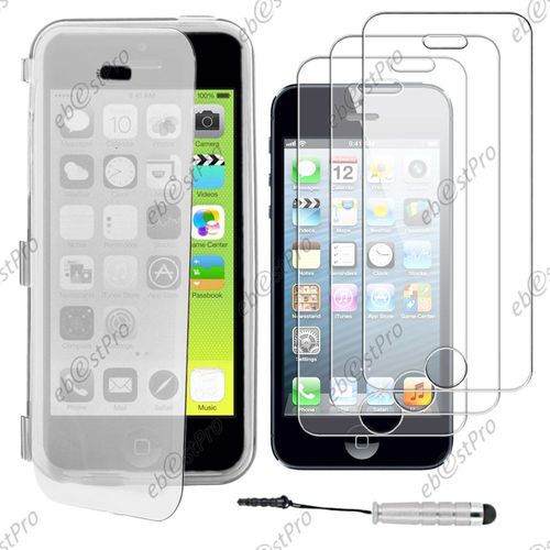 Ebeststar ® Housse Etui Coque Portefeuille Livre Silicone Gel Pour Apple Iphone 5c, Couleur Transparent + Mini Stylet 3 Film