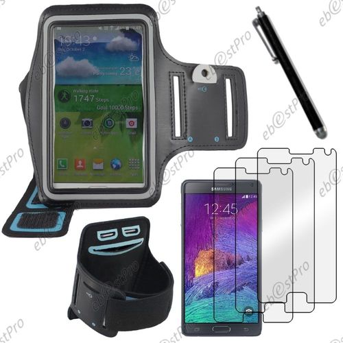 Ebeststar ® Brassard Sport Néoprène Housse Coque Etui De Protection Armband Case Pour Samsung Galaxy Note 4 N910f, Couleur Noir + Stylet 3 Film
