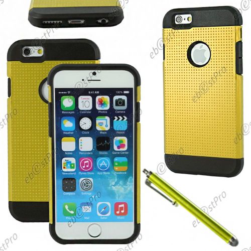 Ebeststar ® Coque Duo Bi-Couches En Silicone Et Polycarbonate Mesh Etui Housse Pour Apple Iphone 6 Écran 4,7", Couleur Jaune + Stylet + Film Protection D'écran