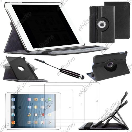 Ebeststar ® Housse Coque Etui Pu Cuir Rotatif Avec Support À Rotation 360° Pour Apple Ipad Mini 3, Mini 2 Retina, Mini 1, Couleur Noir + Mini Stylet 3 Film