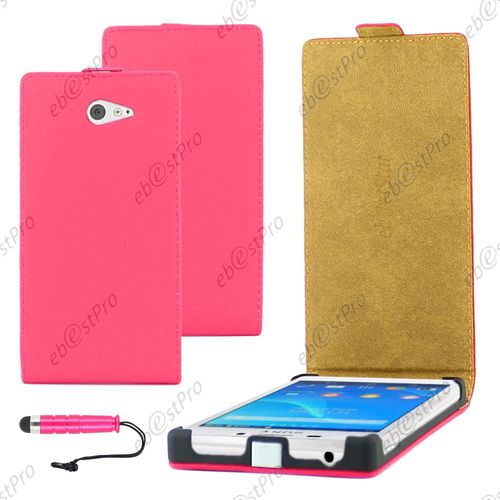 Ebeststar ® Housse Coque Etui En Pu Cuir À Rabat Ultra Fine (Slim Case) Pour Sony Xperia M2 D2302 D2303, Couleur Rose + Mini Stylet + Film Protection D'écran