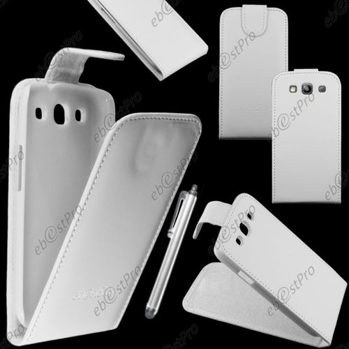 Ebeststar ® Housse Coque Etui Simili Cuir À Rabat Vertical Pour Samsung Galaxy S3 I9300 I9305, Couleur Blanc + Stylet + Film Protection D'écran