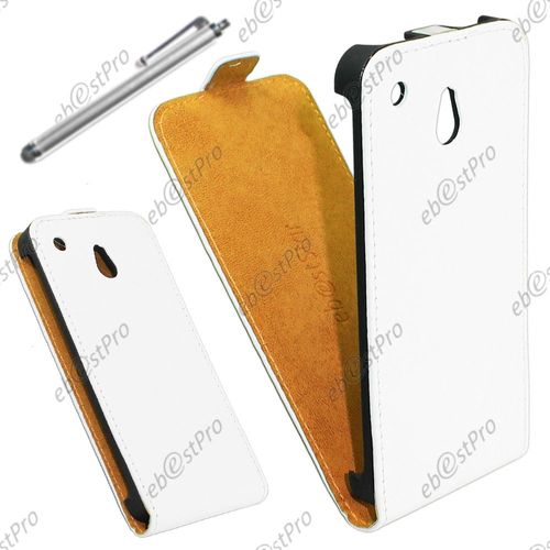Ebeststar ® Housse Coque Etui En Pu Cuir À Rabat Ultra Fine (Slim Case) Pour Htc One Mini, Couleur Blanc + Stylet + Film Protection D'écran