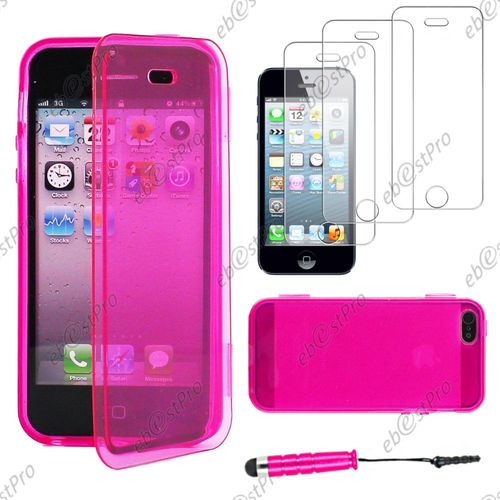 Ebeststar ® Housse Etui Coque Portefeuille Livre Silicone Gel Pour Apple Iphone 5s, 5, Couleur Rose + Mini Stylet 3 Film