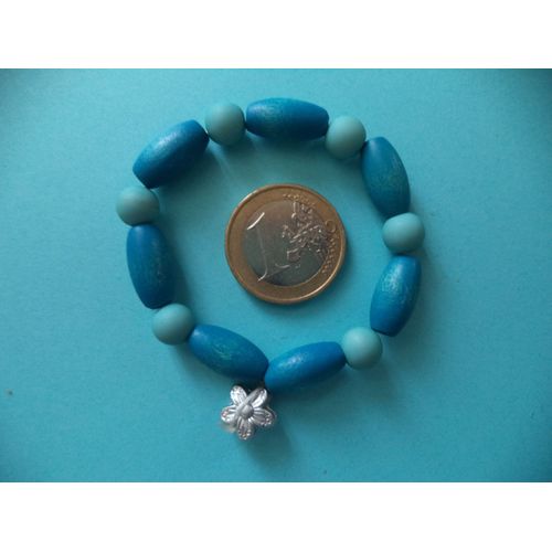 Bracelet Enfant Fille Bleu Perles En Bois Neuf