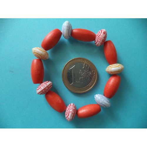 Bracelet  Enfant Fille Orange Perles En Bois Neuf