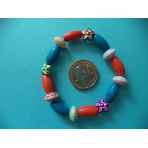 Bracelet Enfant Multicolore Perles En Bois Neuf