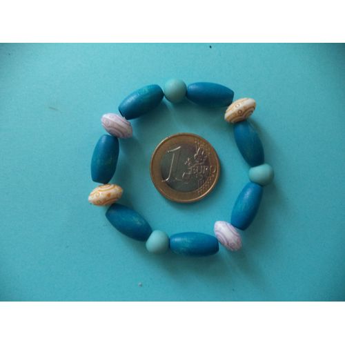 Bracelet Enfant Mixte Perles En Bois Bleu Neuf