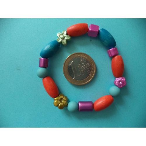 Bracelet Enfant Multicolore Perles En Bois Neuf