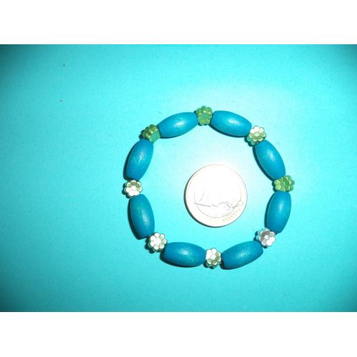 Bracelet Enfant Fille Bleu  Perles En Bois Neuf