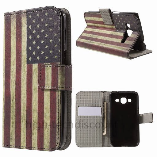 Housse Etui Coque Pochette Portefeuille Pu Cuir Pour Samsung G360h Galaxy Core Prime + Film Ecran - Usa