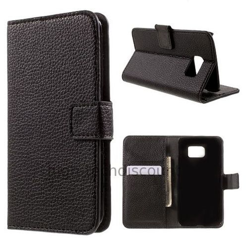 Housse Etui Coque Portefeuille Pu Cuir Pour Samsung G925f Galaxy S6 Edge + Film Ecran - Noir