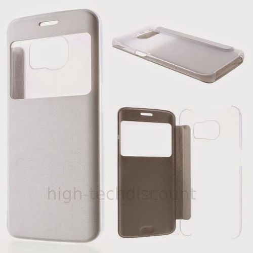 Housse Etui Coque Portefeuille View Case Pour Samsung G925f Galaxy S6 Edge + Film Ecran - Blanc