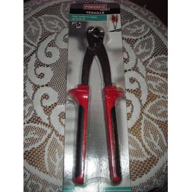 Tenaille en acier sablé, manche bi-matière, de marque POWERFIX, de couleur rouge et noire, longueur 230 mm.