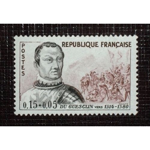 France N° 1295 Neuf Sans Charnière De 1961 - 15c + 5c Lilas-Brun Et Noir « Du Guesclin Et Scène De La Bataille De Cocherel »