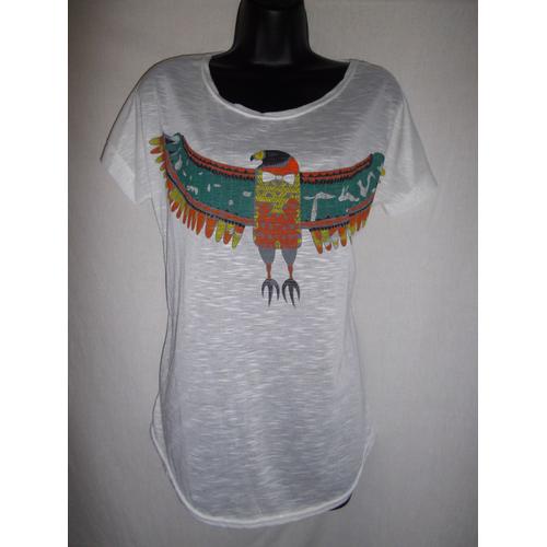 Top Tshirt Blanc Oiseau Aigle Phénix Coloré Neuf S 36