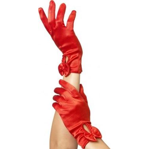 Gants Courts Rouges Avec Noeud Femme,