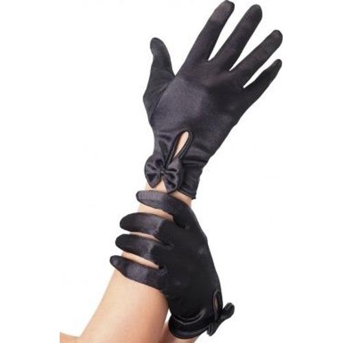 Gants Courts Noirs Avec Noeud Femme,