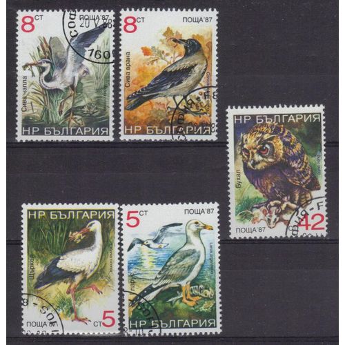 Bulgarie 1988 : Faune : Oiseaux Divers - Série De 5 Timbres Multicolores Oblitérés
