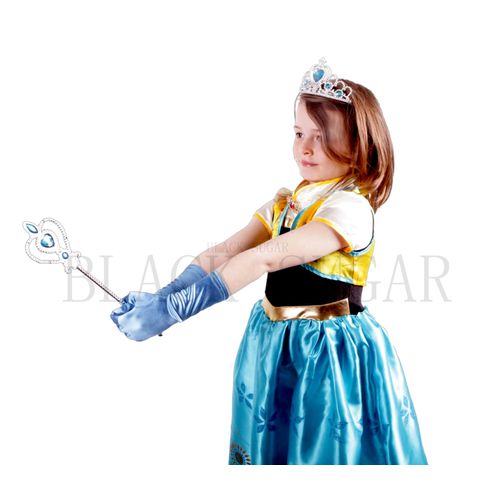 Offre Spéciale: Lot Robe/ Déguisement/ Costume Enfant 3 À 8 Ans + 4 Accessoires ( Diadème, Baguette, Natte, Gants) Reines Des Neiges, Tenue De Princesse Pour Anniversaire, Fête, Animation Black Sugar 