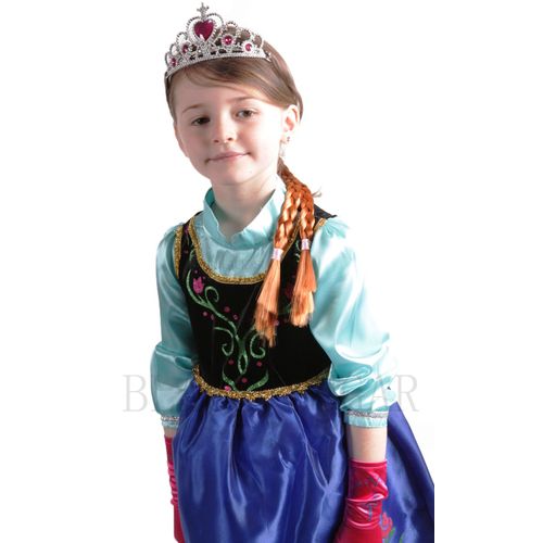 Pack Spécial: Lot Déguisement/ Robe/ Costume Enfant 3 À 8 Ans + 4 Accessoires ( Gants, Diadème, Baguette,Natte) Reines Des Neiges, Tenue De Princesse Anna Pour Anniversaire, Fête, Jeux  Black Sugar 