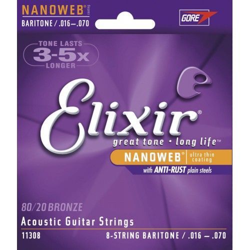 Elixir 11308 Nanoweb - Jeu De Cordes Guitare Bariton 8 Cordes 16-70