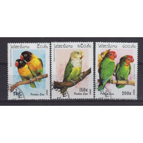 Laos 1987 : Faune : Oiseaux : Perroquets Multicolores : Série De 3 Timbres Oblitérés