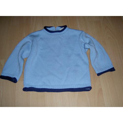 Pull Bleu Clair Uni Manches Longues Col Rond Tex Taille 18 Mois